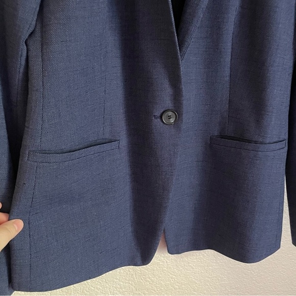 Ann Taylor LOFT Custom Stretch Notched One Button Blazer 4 Naval Blue - Picture 6 of 12
